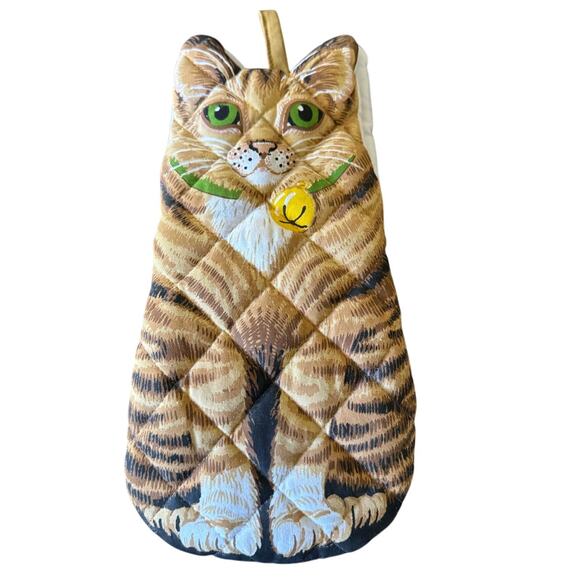 Kitty Cat Oven Mitt Boston Trading Warehouse 1992 Yellow Cat Green Eyes Cat Lady - Picture 1 of 8